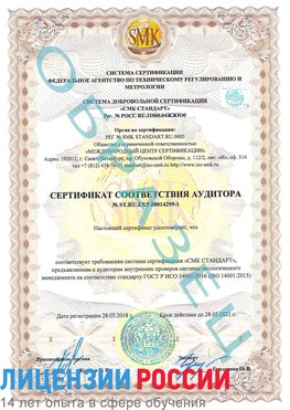 Образец сертификата соответствия аудитора №ST.RU.EXP.00014299-1 Красный Яр Сертификат ISO 14001